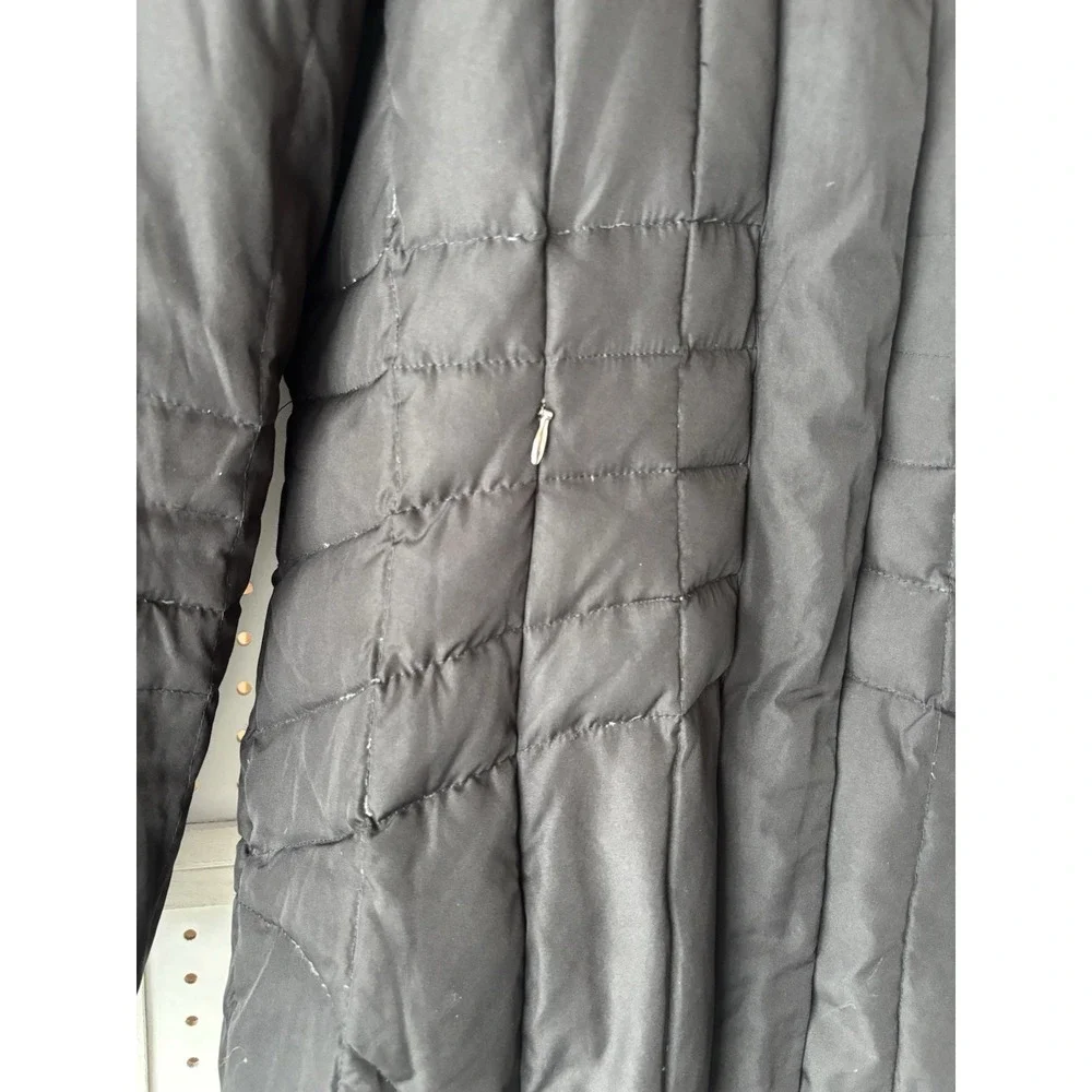 Calvin Klein Puffer Jacket Women's Small Black Duck Down Coat Parka Fur Hood Zip